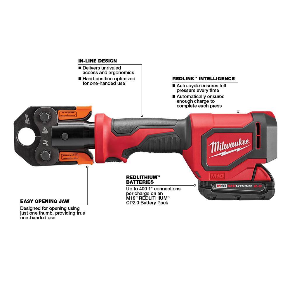 MW M18 18-Volt Lithium-Ion Cordless Short Throw PEX Press Tool Kit with 3 in. Viega PureFlow Jaws and Hackzall 2674-22P-2625-20