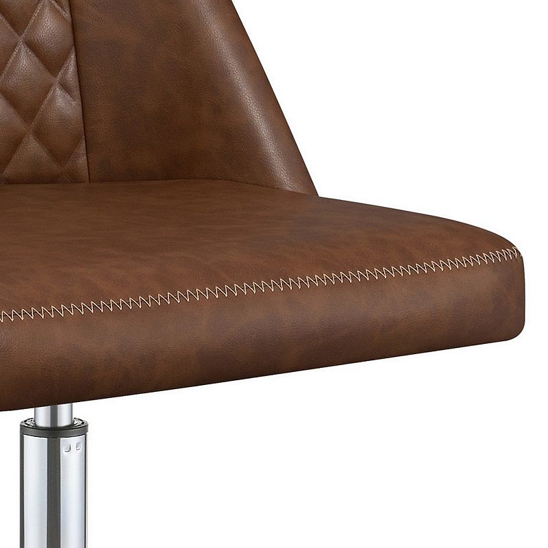 Leatherette Office Chair with Sloped Back and Diamond Stitching， Brown