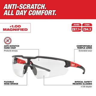 MW Clear +1.00 Bifocal Safety Glasses Magnified Anti-Scratch Lenses (3-Pack) 48-73-2200X3