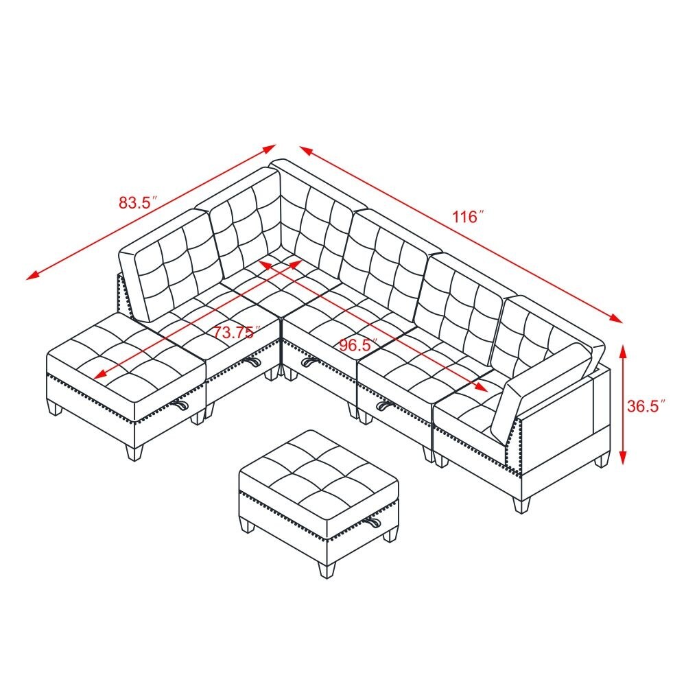 L shape Modular Sectional Sofa，DIY Combination，includes Three Single Chair ，Two Corner and Two Ottoman，Black Velvet