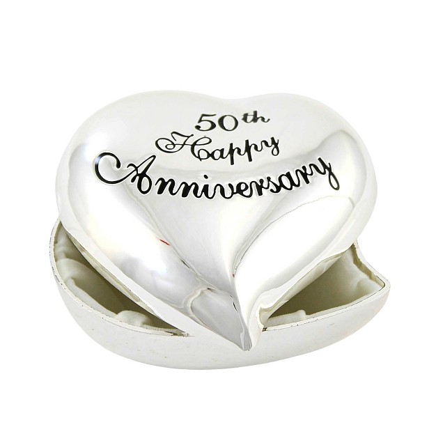 Wedding 50th Heart Keepsake Box One Figurine 1 50 Inches Silver Happy Anniversary 19668 Metal Silver