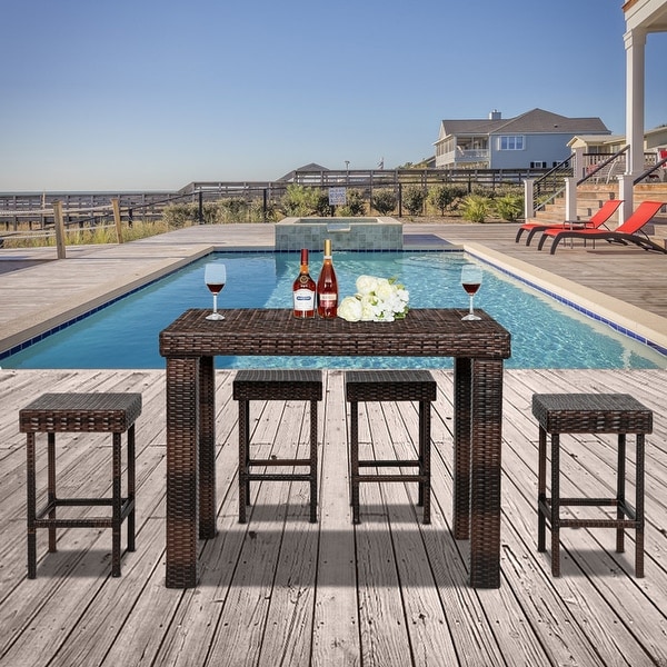 Outdoor 5Piece Resin Wicker Bar Dining Set