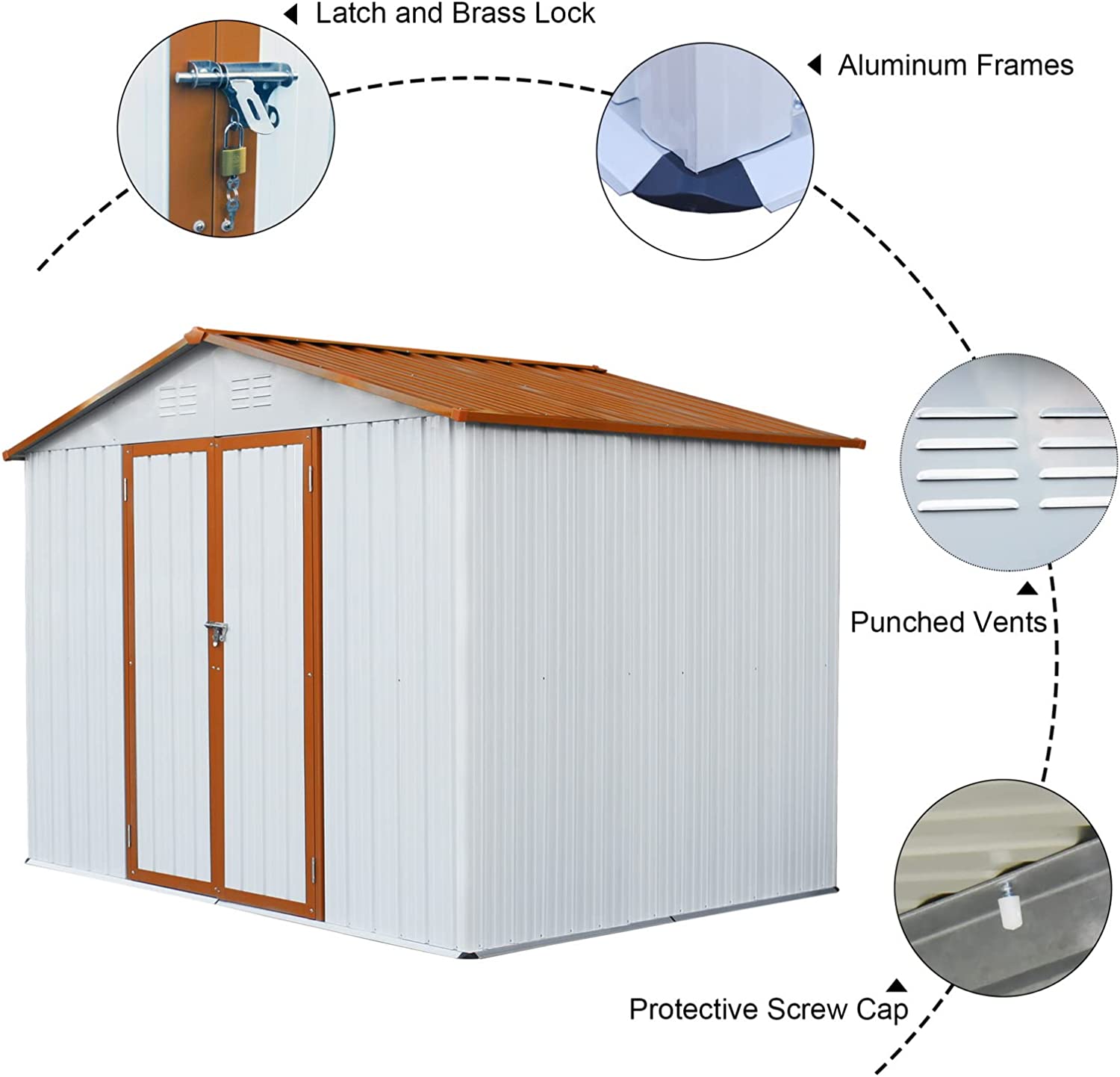 Ouyessir 8' x 6' Outdoor Storage Shed, Steel Metal Shed with Floor Frame,Double Lockable Doors Waterproof Tool Storage Shed for Courtyard, Lawn, Backyard