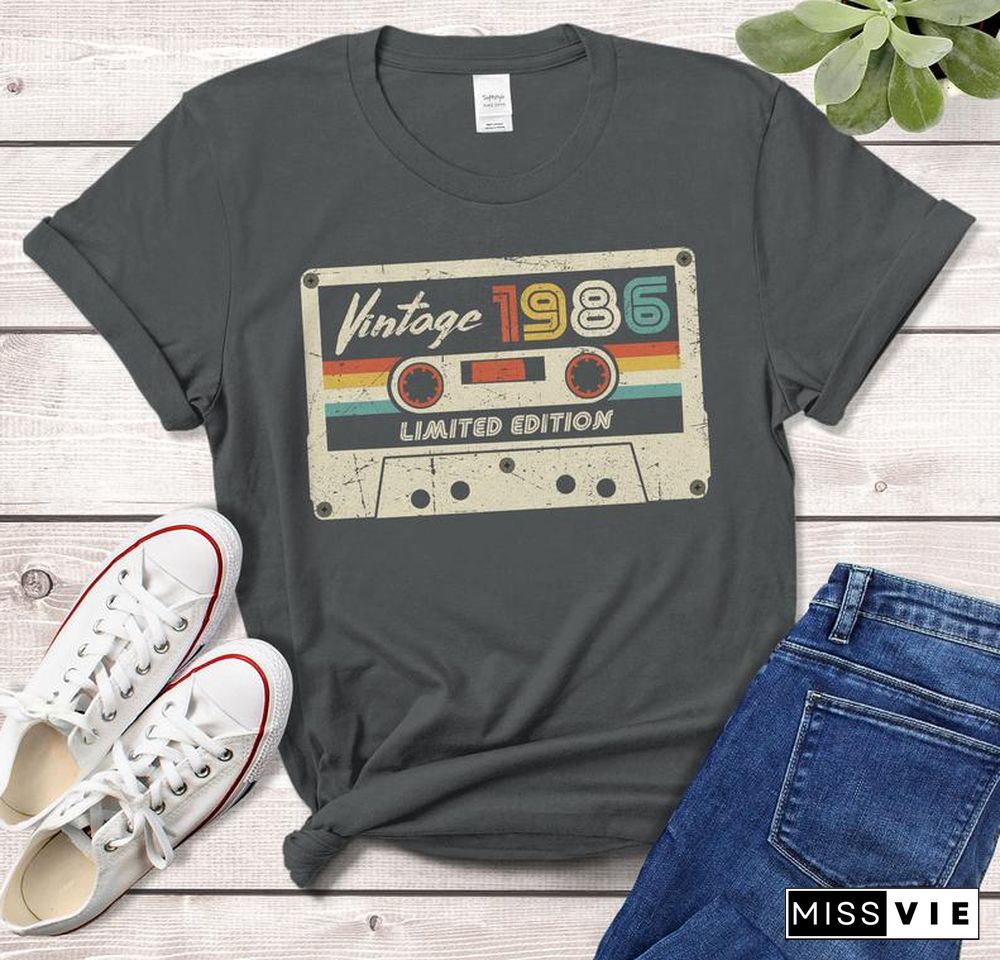 Vintage 1986 Retro Cassette T-Shirt MadeIn 1986Birthday 34YearsOld GiftFor Mom, DadIdea Classic TshirtWomanTshirts