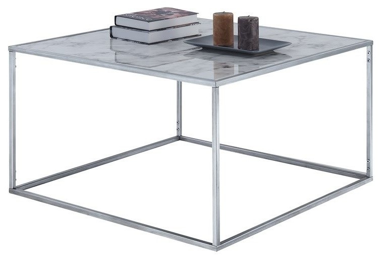 Convenience Concepts Gold Coast Faux Marble Coffee Table in Silver Metal Frame   Contemporary   Coffee Tables   by Homesquare  Houzz