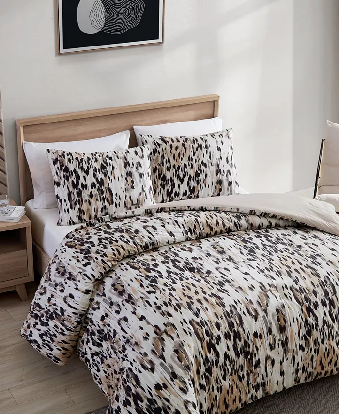 Kenneth Cole New York Abstract Leopard 3 Piece Duvet Cover Set， Full Queen