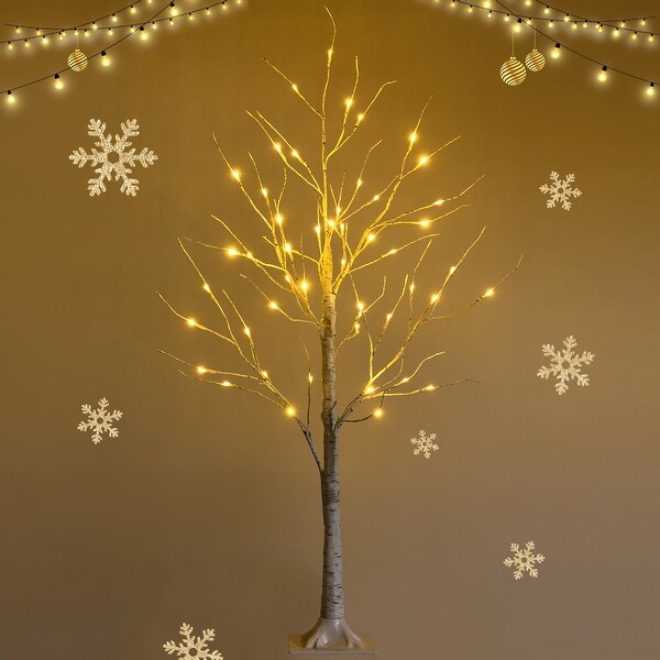 4FT Lighted Birch Tree Artificial White Christmas Tree w LED Lights