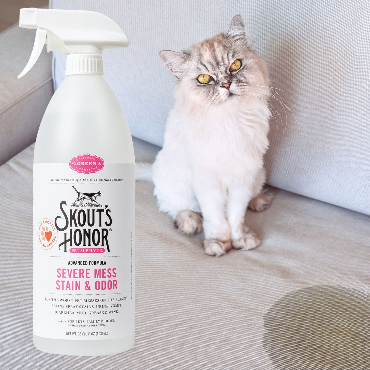 Skout's Honor Severe Mess Solution Cat Stain and Odor Cleaner， 35-oz bottle