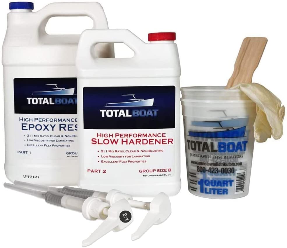 TotalBoat High Performance Epoxy Kit, Crystal Clear Marine Grade Resin and Hardener for Woodworking, Fiberglass and Wood Boat Building and Repair (2 Gallon, Fast)