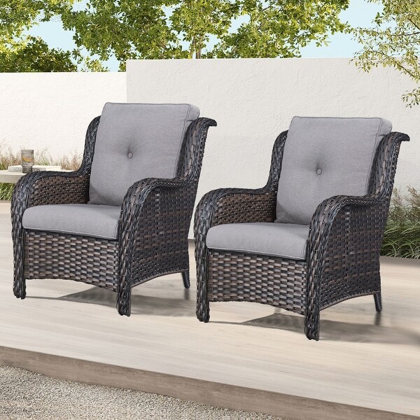 Outdoor Patio Rattan Chairs with Cushions Set of 2