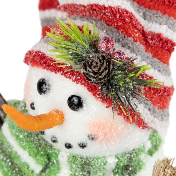 Glittered Snowman with Broom Christmas Figure