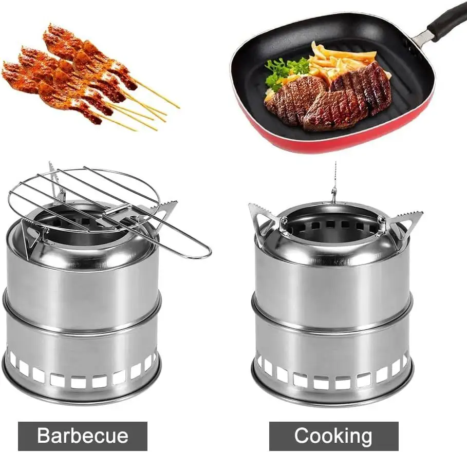 Portable Foldable Outdoor Pininc Cookingware Pot Pans Ultralight Stainless  Wood Stove Camping