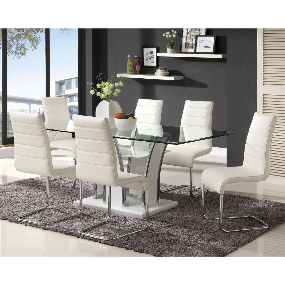 Resk Contemporary White Faux Leather 7 Piece Dining Table Set by Furniture of America