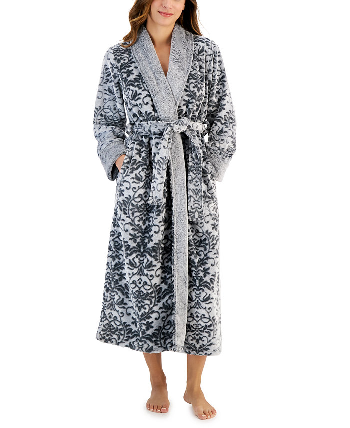 Charter Club Women's Plush Long Floral Scroll Wrap Robe