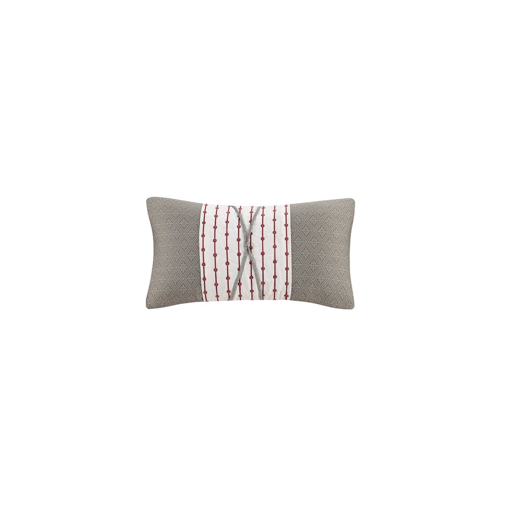 N Natori Cherry Blossom Grey Cotton Oblong Pillow