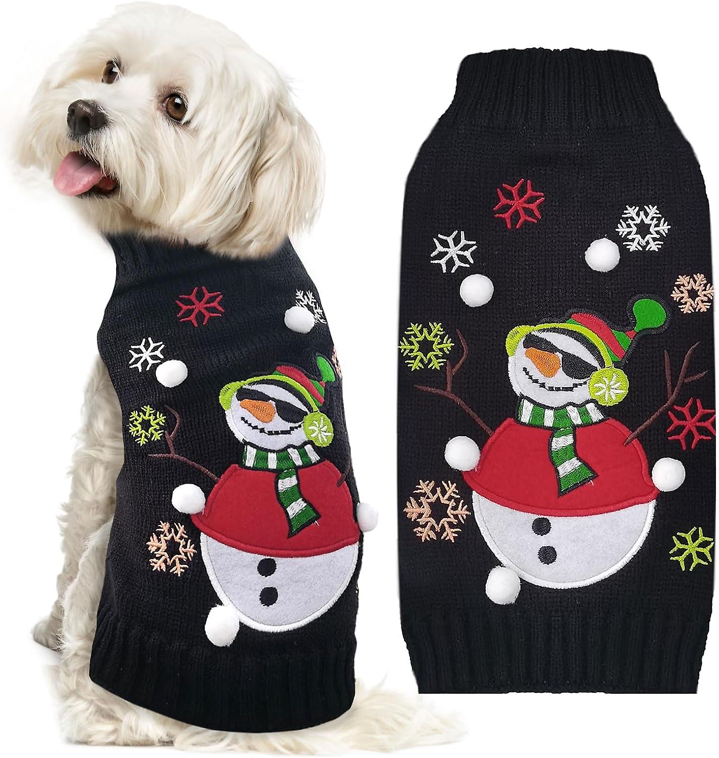 Christmas Dog Sweaters Xmas Pet Outfit Clothes Cute Black Snowman Costume Puppy Cat Knitted Jumpers (xl，black Snowman)