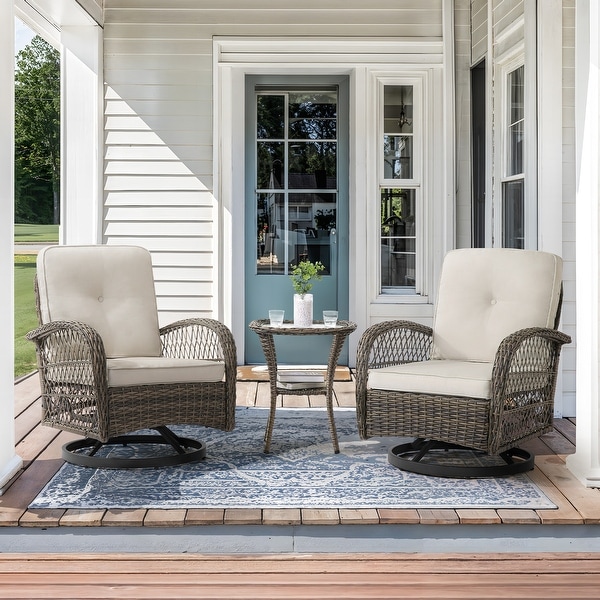 COZYMAN Outdoor Patio 3Piece Wicker Conversation Set Swivel Rocking Chat Chairs