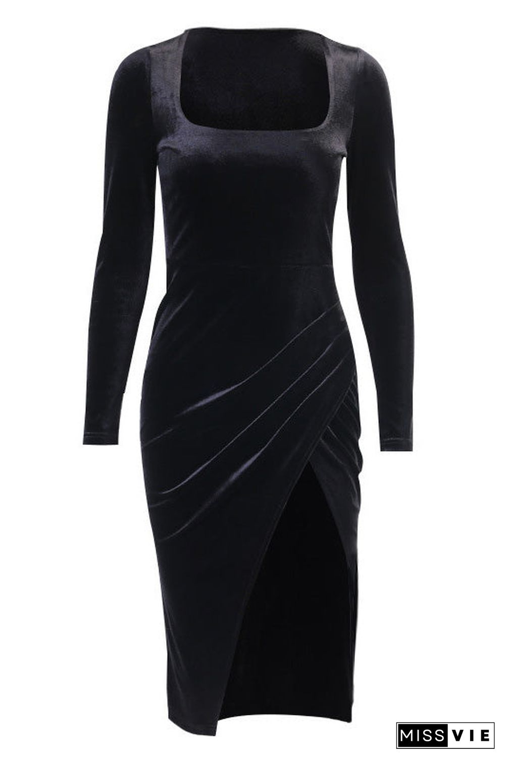 Black Long Sleeve High Split  Cocktail Party Dress