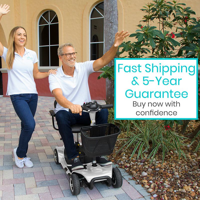 Vive Health Lightweight & Easy To Carry 4 Wheel Folding Mobility Scooter - Long Distance, Comfort Swivel Seat, w/ Anti-Flat Tires For Seniors