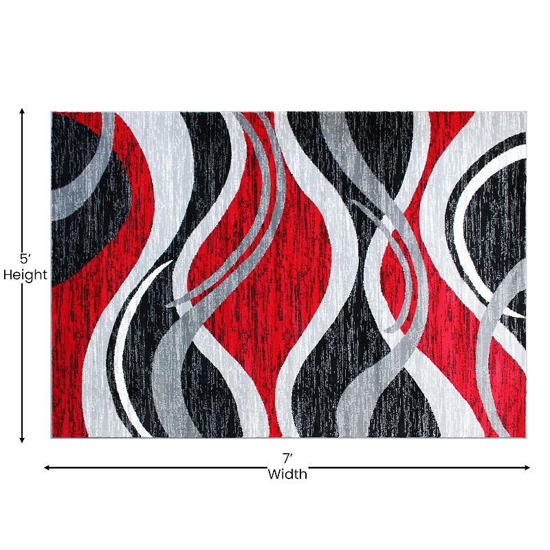 Masada Rugs Masada Rugs Stephanie Collection Area Rug with Modern Contemporary Design 1109 in Red， Gray， Black and White - 5'x7'