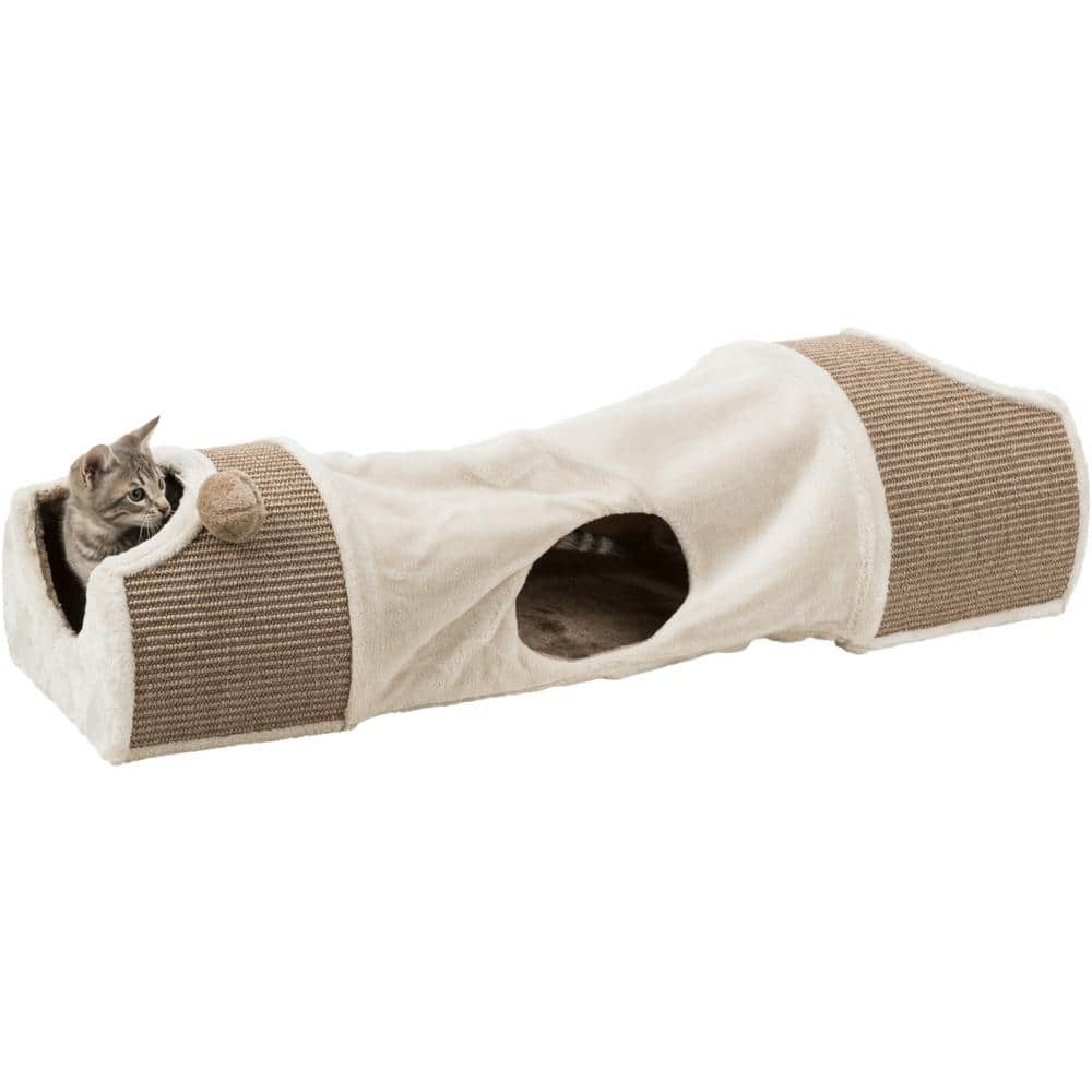 TRIXIE Cuddly Condos with Tunnel : Peek-a-Boo Holes : Sisal Scratching Surface : Light Brown 43004