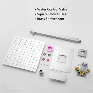 LORDEAR 1-Spray Patterns 10 in. Wall Mounted Fixed Shower Heads Rough-in Valve Trim Kit Shower Faucet Set in Brushed Nickel H-SLF16007-SS