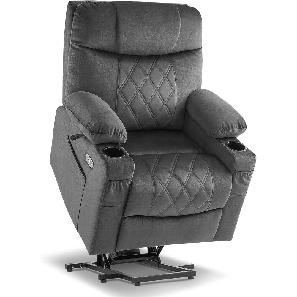 Small Dual Motor Power Lift Recliner Chair with Massage Dual Heating  Adjustable Headrest for Elderly People Fabric 7222