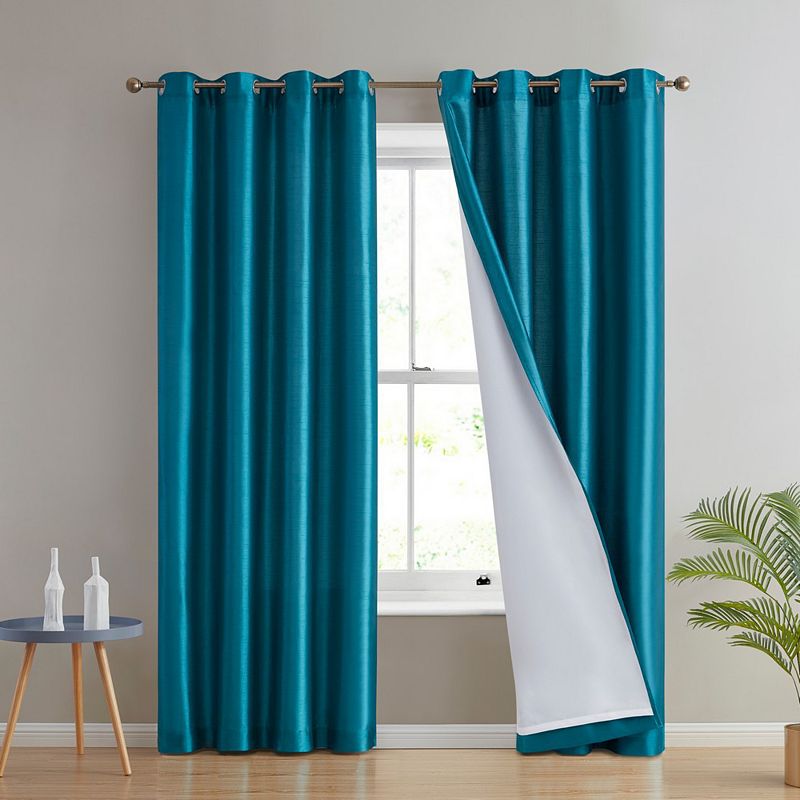 THD Duncan Faux Silk Semi Sheer Light Filtering Microfiber Lined Grommet Lightweight Window Curtains Drapery Bedroom， Dining Room and Living Room， 2 Panels