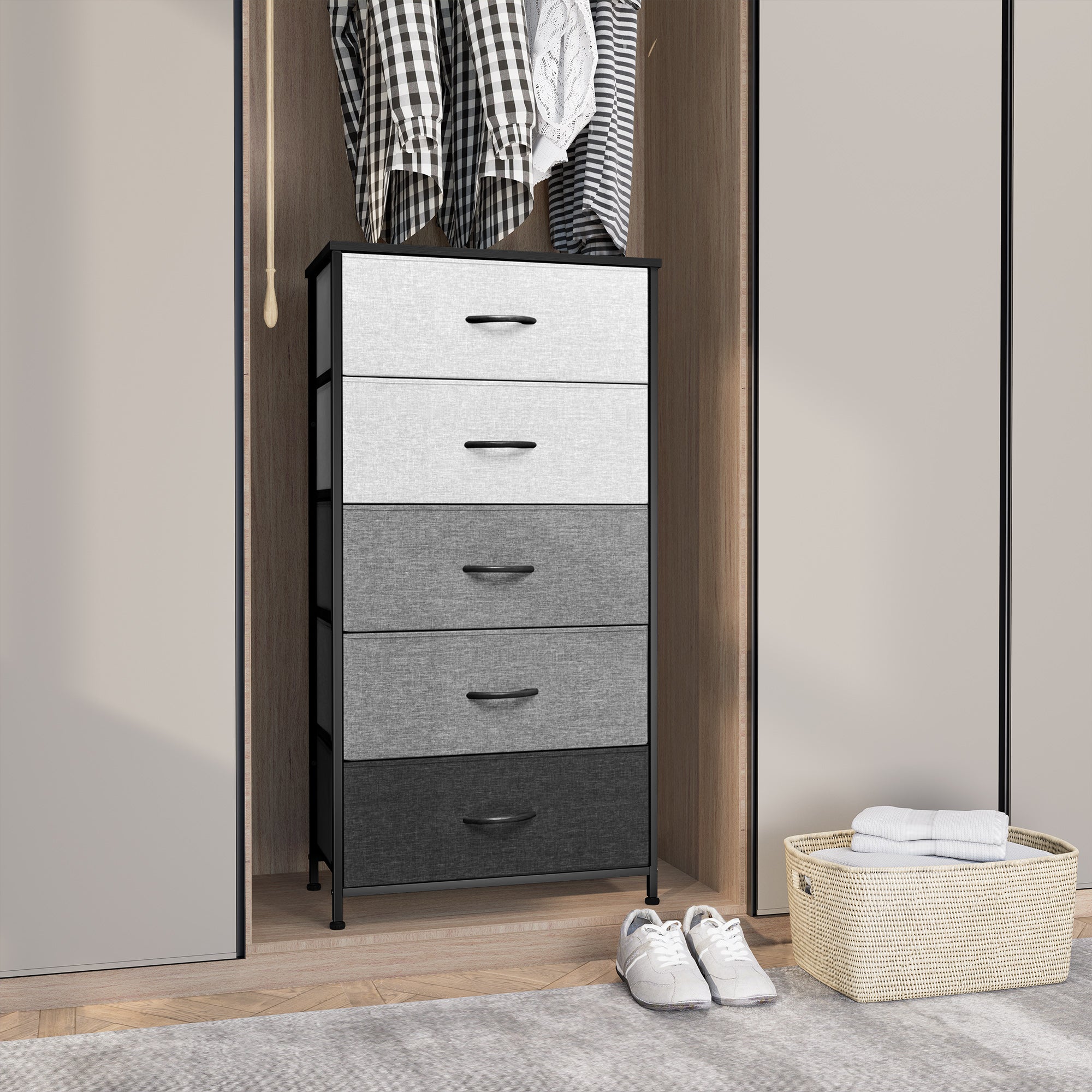 Vredhom 5 Drawers Vertical Dresser Storage Tower  in Gray & Black