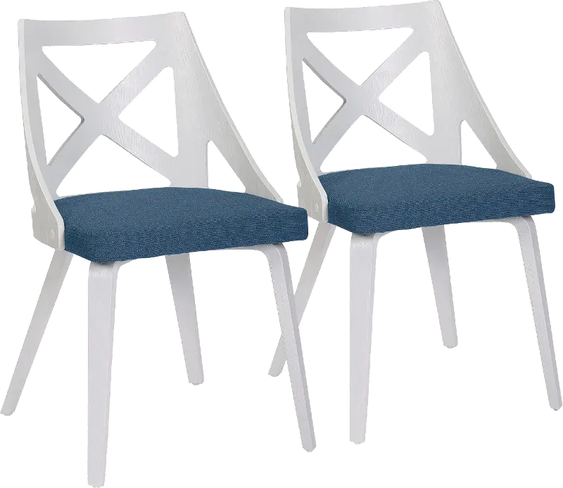 Charlotte White and Blue Dining Chairs， Set of 2