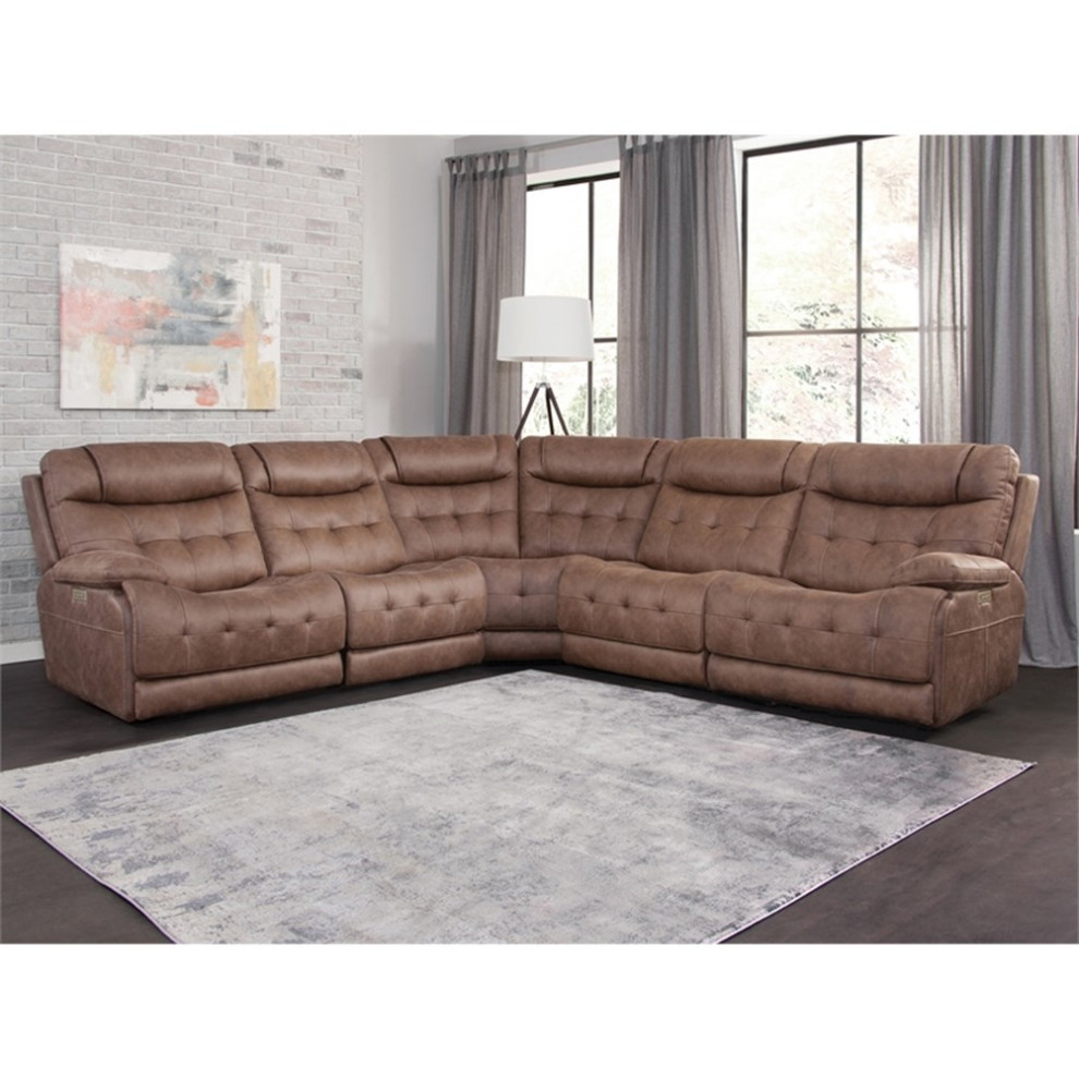 Arlington Brown Faux Leather 5 piece Dual Power Sectional   Contemporary   Sectional Sofas   by Homesquare  Houzz