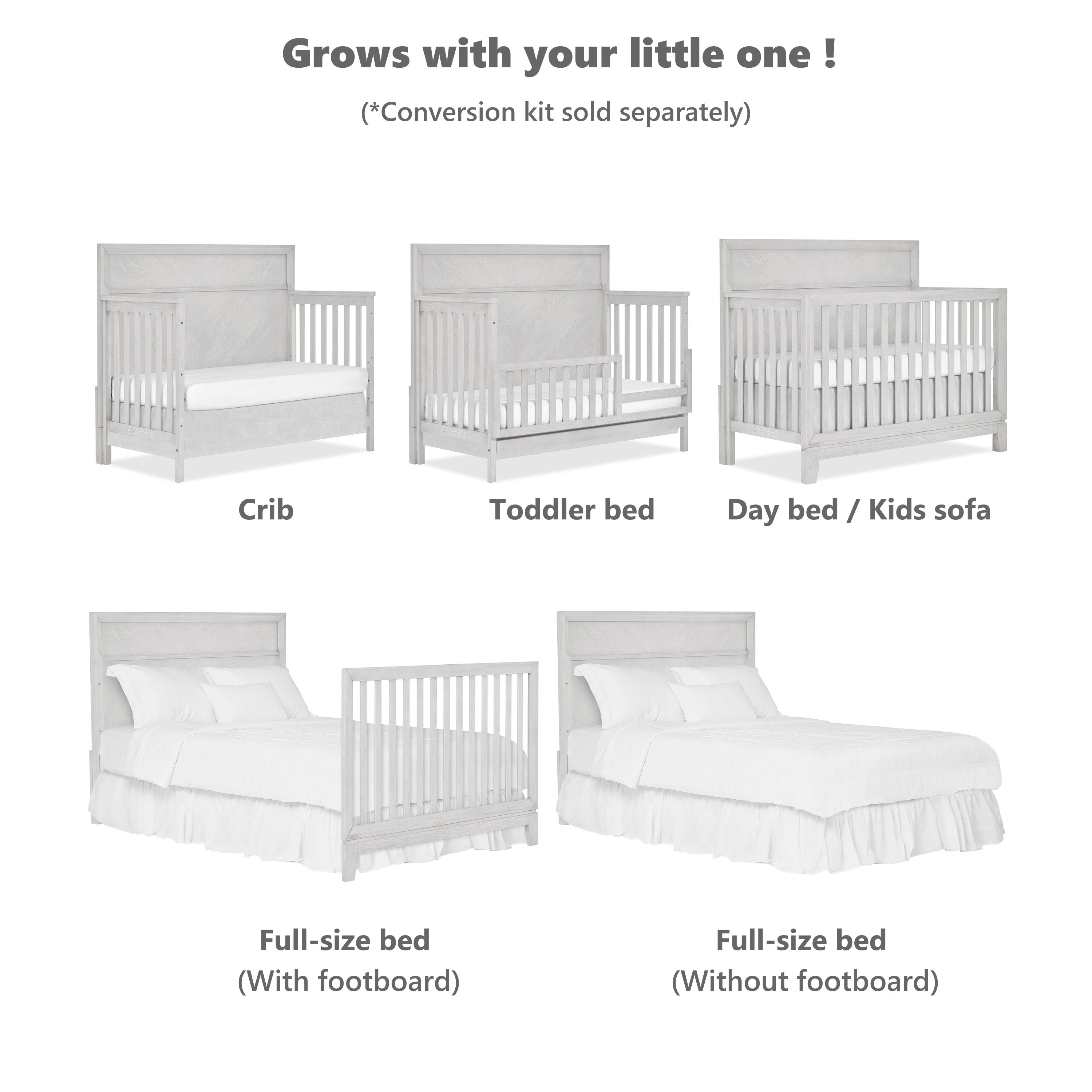 Evolur Lourdes 5 in 1Convertible Crib, Greyhound