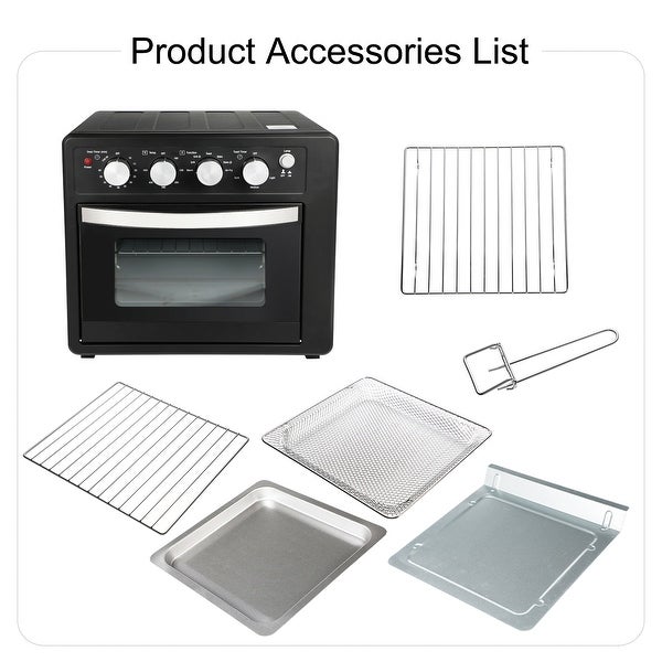 1500W 8-Slice Stainless Steel Simple Deluxe Air Fryer Oven with 6 Accessories Included ， 25L Large Capacity， Black