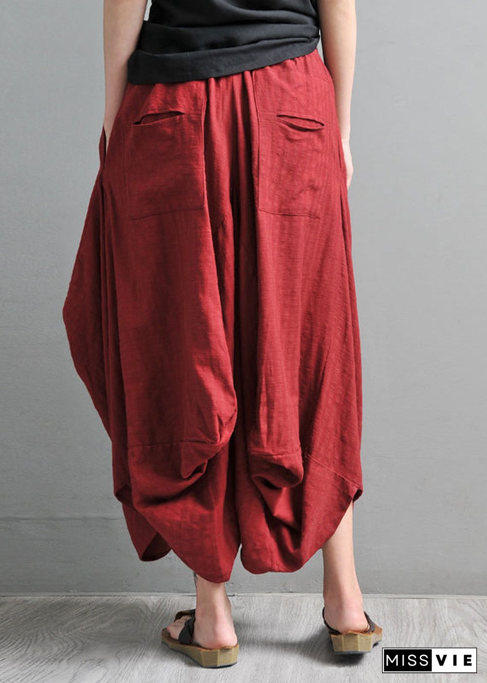 Simple Red Pockets Wide Leg Pants Skirt Summer