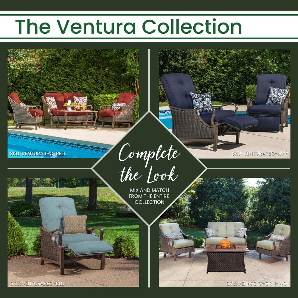 Hanover Ventura 4-Piece All-Weather Wicker Patio Seating Set with Crimson Red Cushions, 4-Pillows, Coffee Table VENTURA4PC-RED