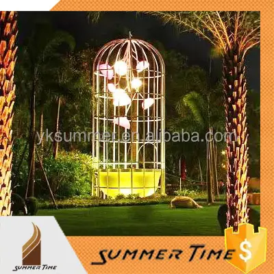 Custom modern metal crafts artificial lighting led birdcage house life size statue garden decoration outdoor sculpture for sale