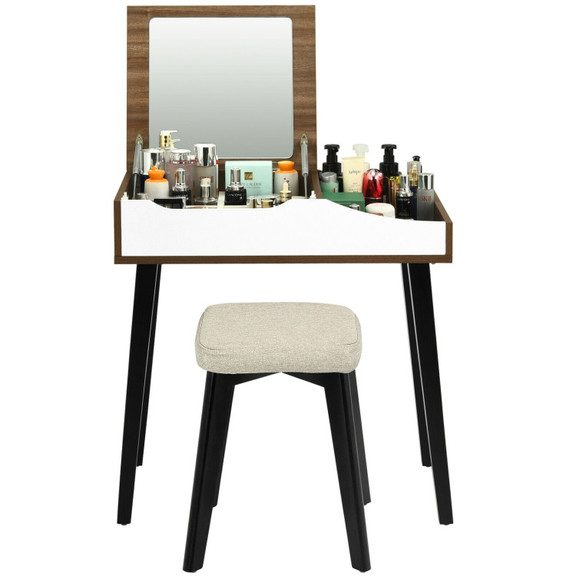 Costway 98617043 Vanity Table Set with Flip Top Mi...