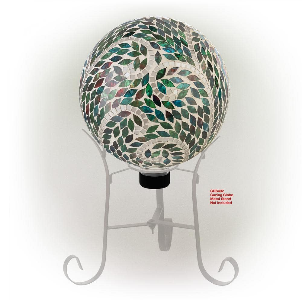 Alpine Corporation 10 in. Dia Indoor/Outdoor Glass Mosaic Scroll Pattern Gazing Globe Yard Decoration HGY286