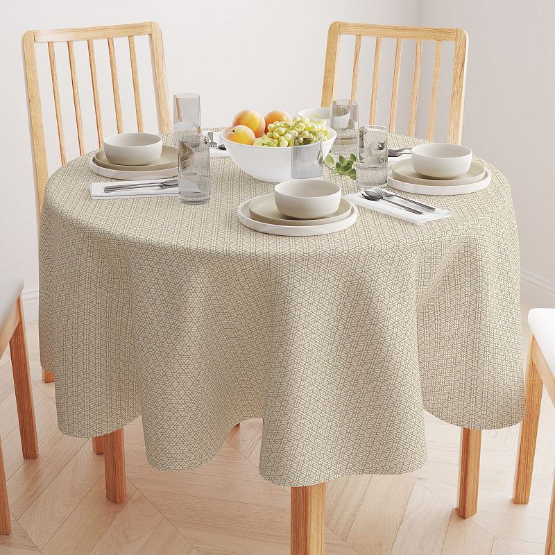 Round Tablecloth， 100% Polyester， 60 Round， Geometric Golden Design