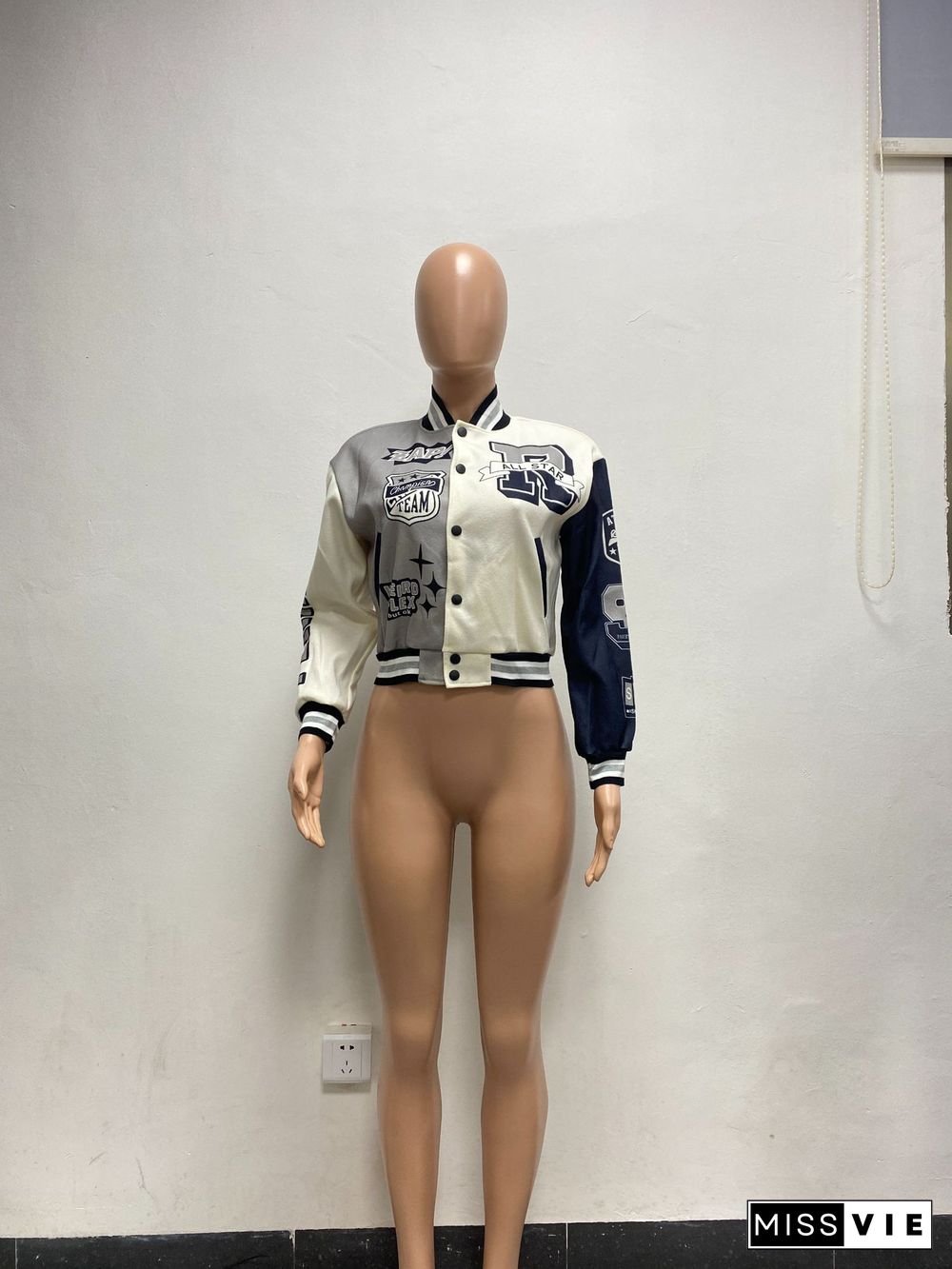 Patchwork Thread Baseball Jersey Bomber Jacket