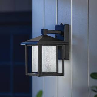 Home Decorators Collection Mauvo Canyon Black Dusk to Dawn Small LED Outdoor Wall Light Fixture with Seeded Glass KB 06304-DEL