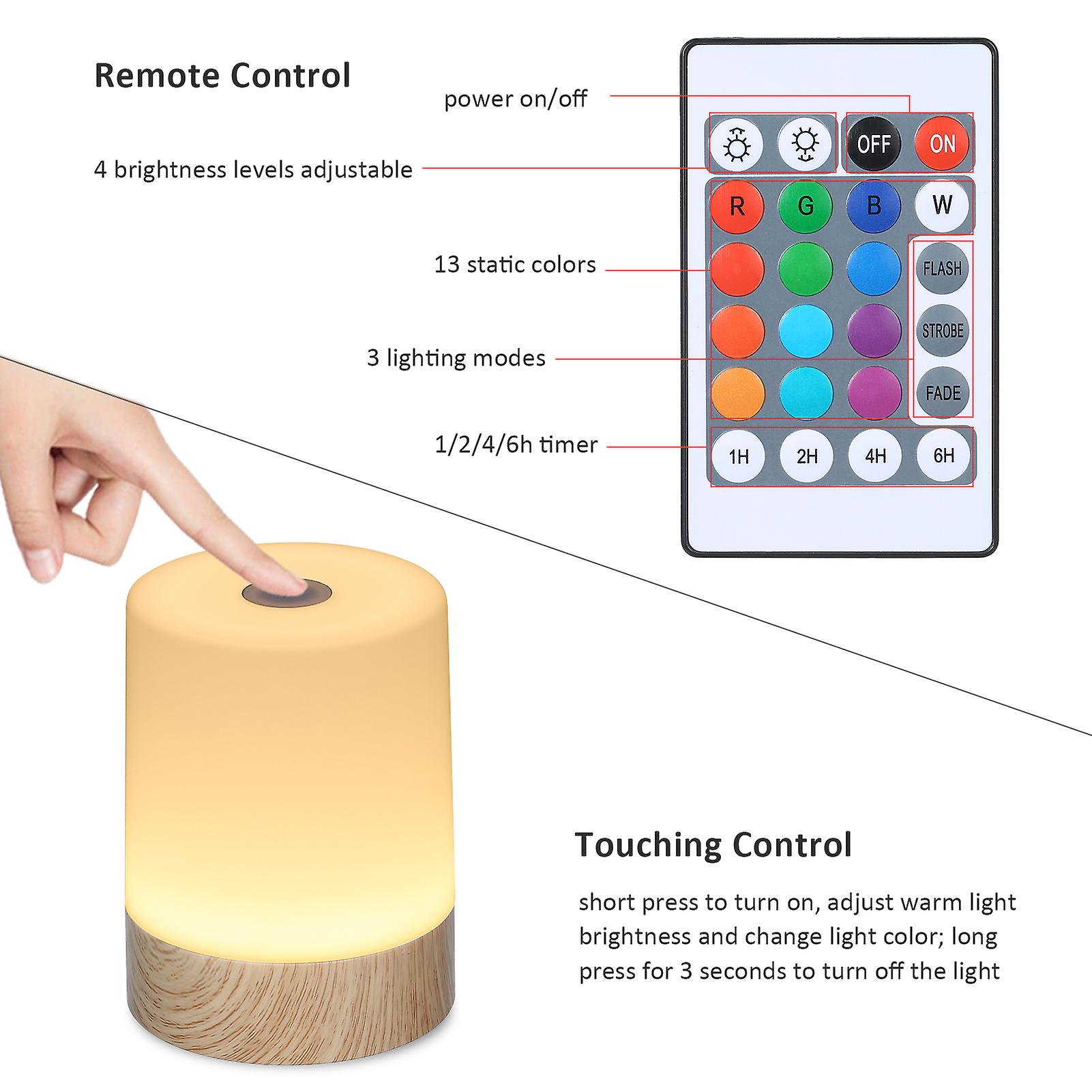 Portable Usb Night Light With Remote 13 Colors and 3 Lighting Modes Timer Function Dimmable Touching Control Bedside Table Desk Lamp For Bedroom Living