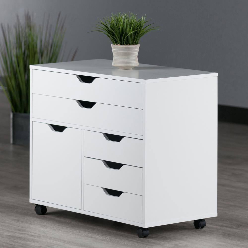 WINSOME WOOD Halifax White 3 Section Mobile Storage Cabinet 10633