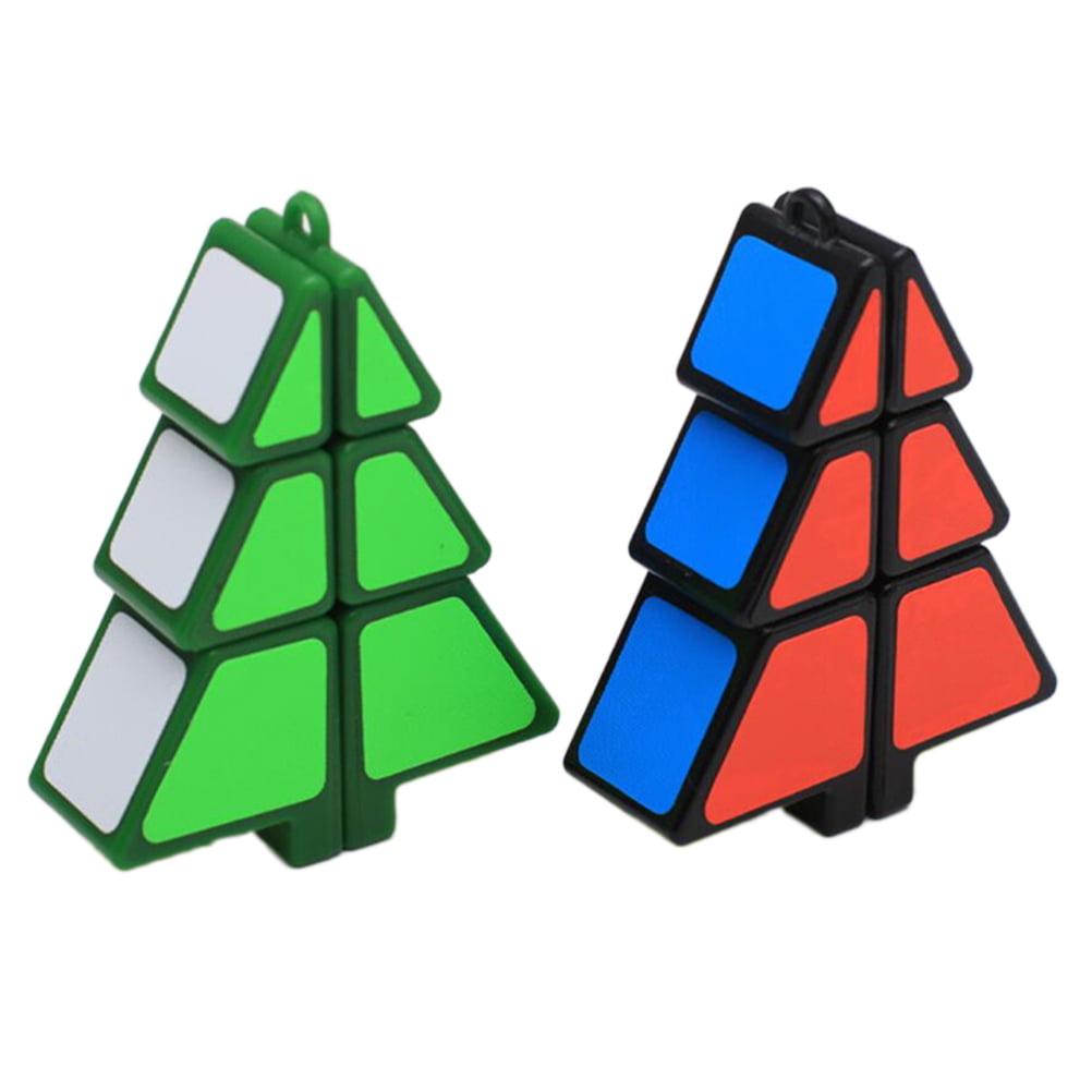 HEMOTON 2pcs Christmas Tree Shape Cube Fun Magic Cubes Educational Toys Christmas Gift for Children Kids (Black+Green)