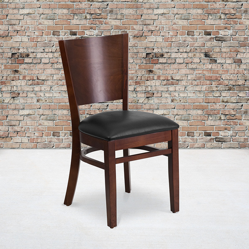 Lacey Series Solid Back Walnut Wood Restaurant Chair Black Vinyl Seat   Transitional   Dining Chairs   by First of a Kind USA Inc  Houzz