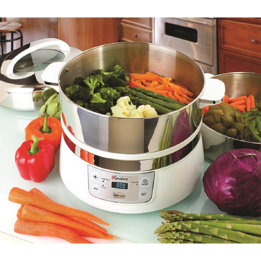 Euro Cuisine 16.9 Qt. White Food Steamer and Rice Cooker with Built-In Timer FS2500