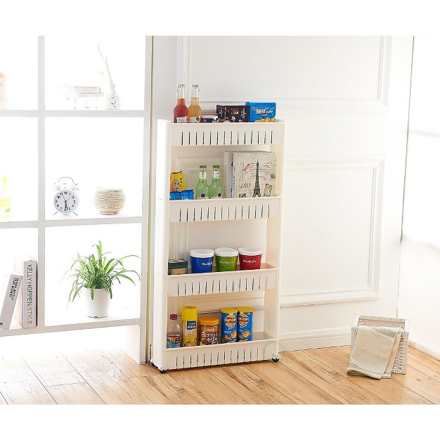 Basicwise Slim Storage Cabinet Organizer 4 Shelf Rolling Pull Out Cart Rack Tower With Wheels