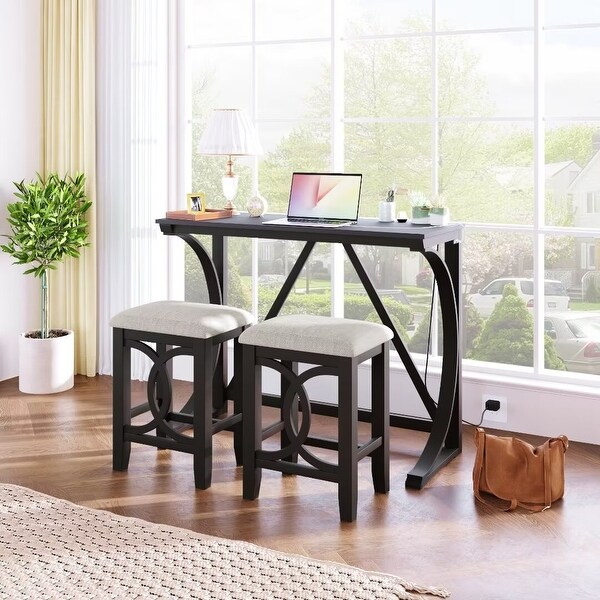 Counter Height Dining Table Set with USB Port and Upholstered Stools