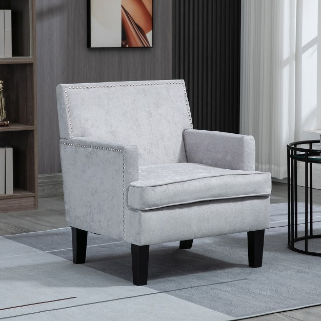 Homcom Modern Accent Chair Upholstered Living Room Chair With Solid Wood Legs And Nailhead Trim Armchair