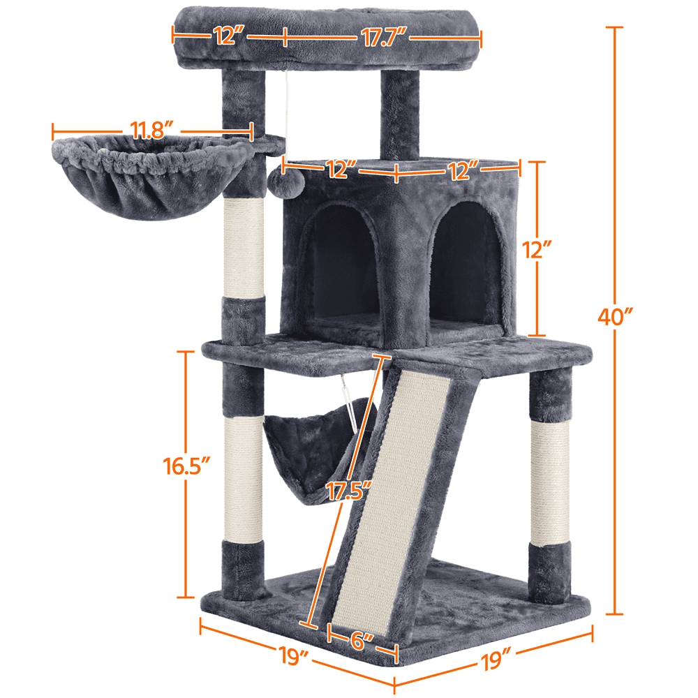 Topeakmart 40-in Cat Tree Tower Medium Cat House with Condo Perch Platform Basket， Dark Gray